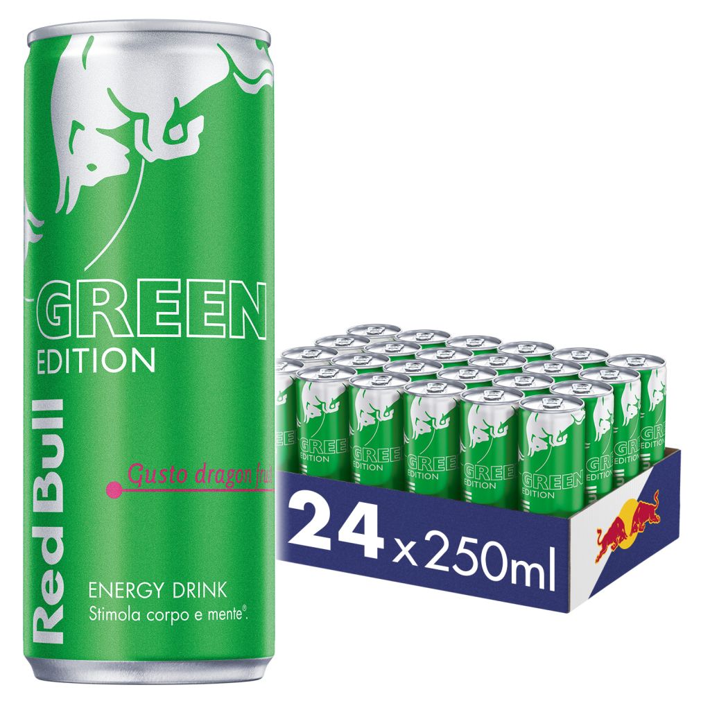 RED BULL ENERGY DRINK GREEN EDITION DRAGON FRUIT  | 24BT X 25cl RED BULL VENDUTO A CARTONE INTERO PRENOTAZIONE NON RENDIBILE