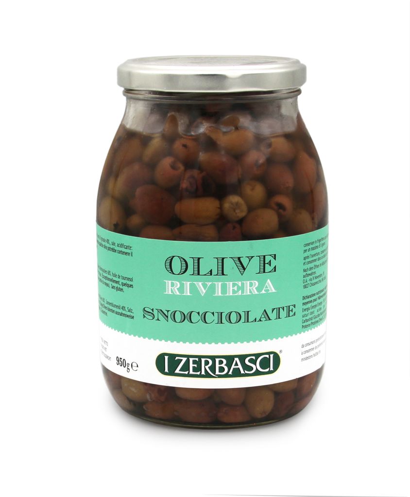 OLIVE RIVIERA DENOCCIOLATE OLIO GIRASOLE | CT: 2CF X 950g | I ZERBASCI - OLIO ANFOSSO