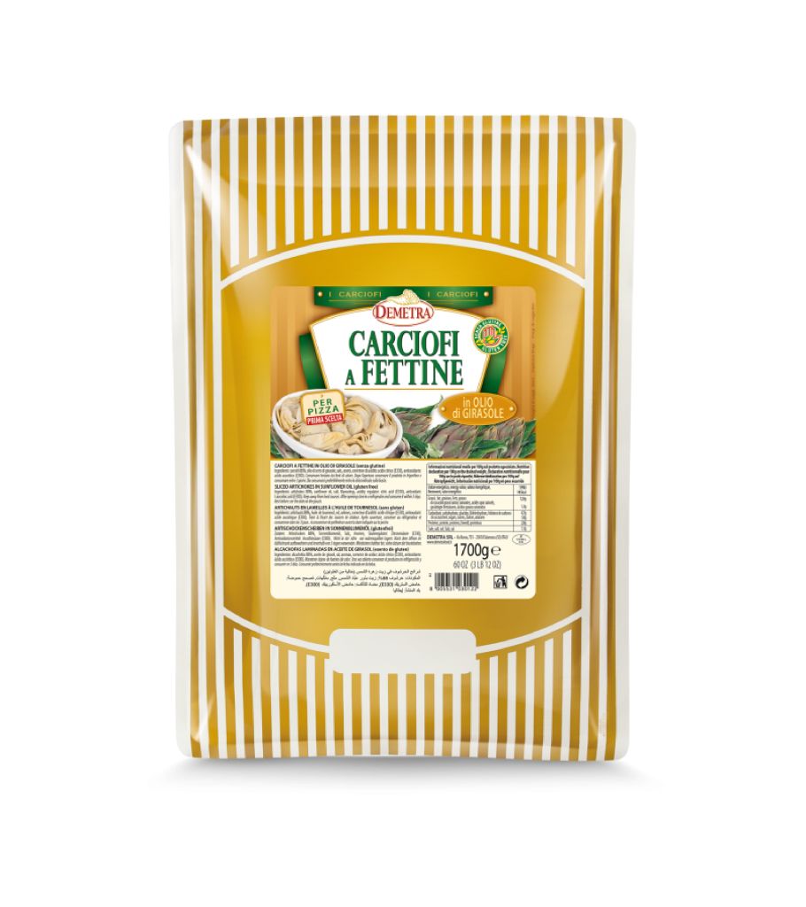 CARCIOFI FETTE PER PIZZA OLIO GIRASOLE BUSTA | 6CF X 1700g | DEMETRA