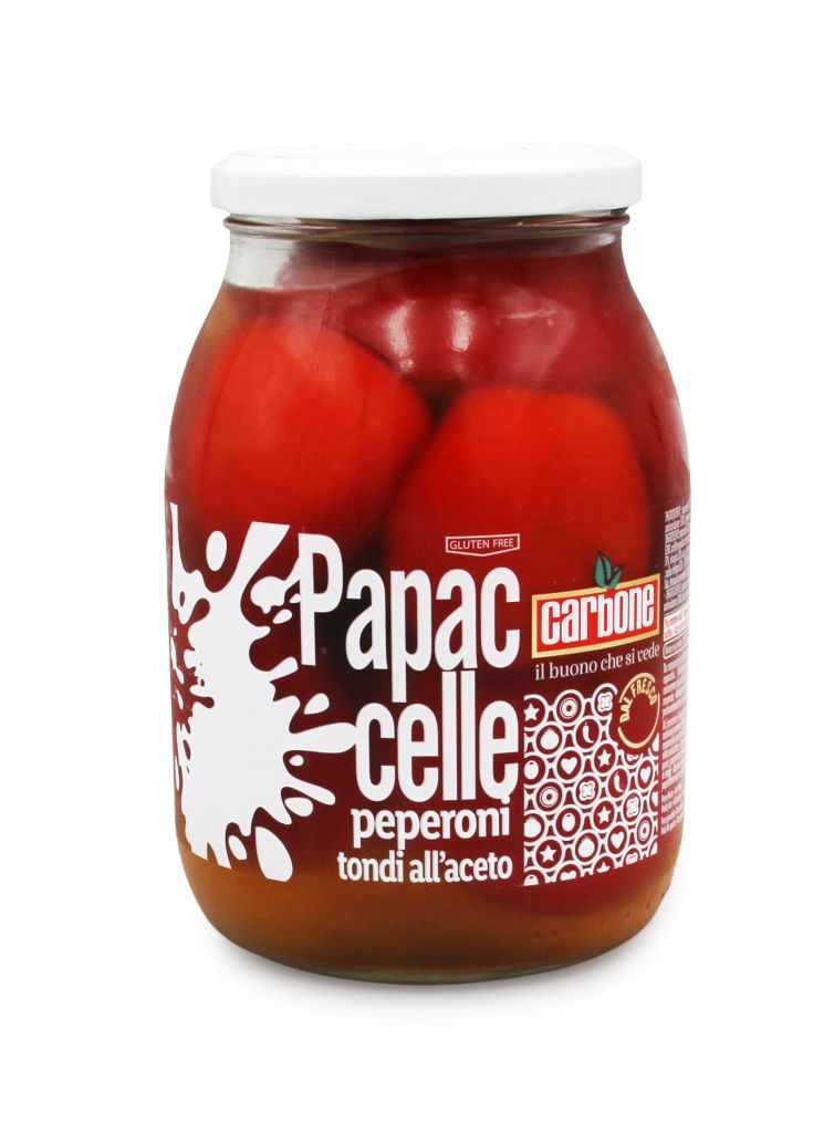PAPACELLE PEPERONI TONDI ALL'ACETO VASO | CT: 6CF X 950g | CARBONE LE COSE BUONE