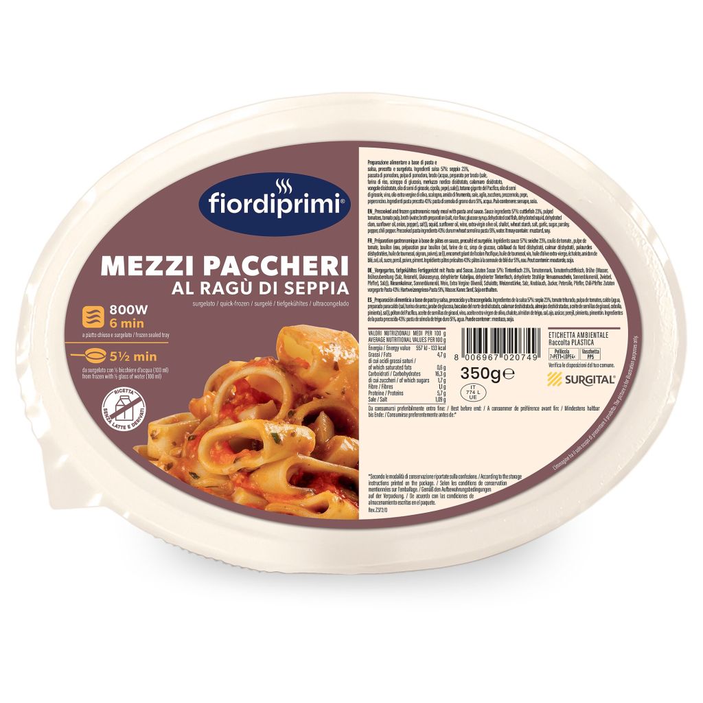 MONOPORZIONE MEZZI PACCHERI RAGU' DI SEPPIA | CT: 4CF X 350g | SURGITAL - FIORDIPRIMI